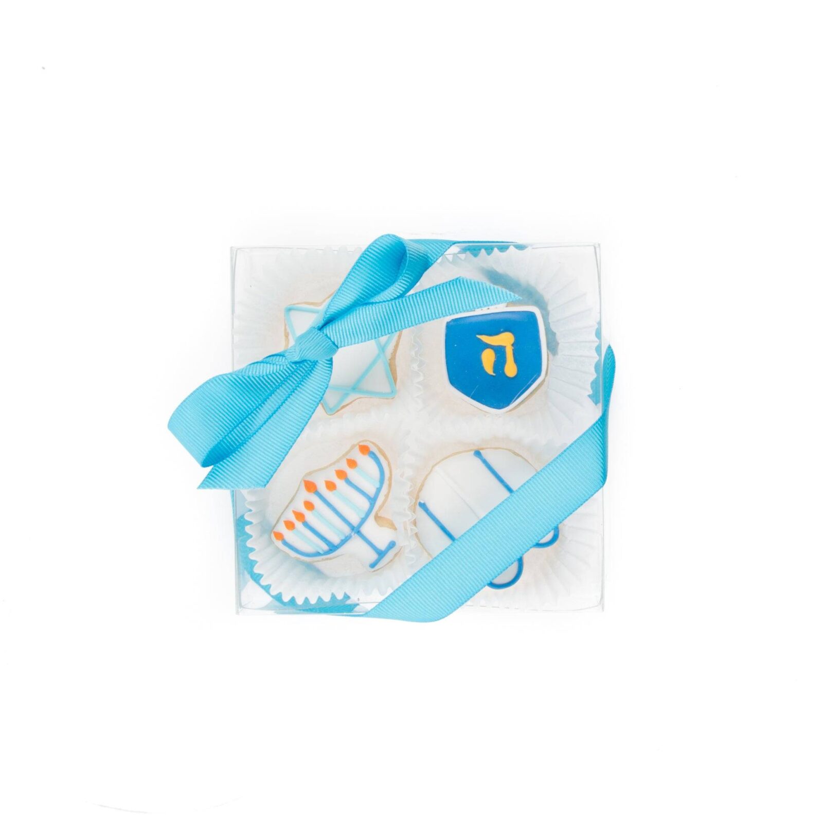 Hanukkah Mini Iced Sugar Cookies -Clear Gift Box of 4