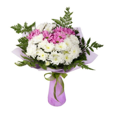 Bouquet of White and Pink Chrysanthemums