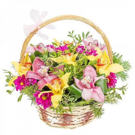 Basket Orchids and Chrysanthemums