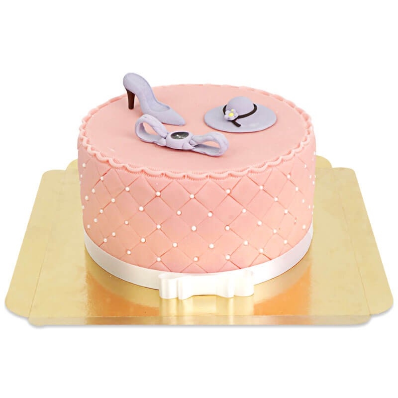 Deluxe Make-Up Cake with colorful sugar decorations and white ribbon (Small((18 cm)20 bits))