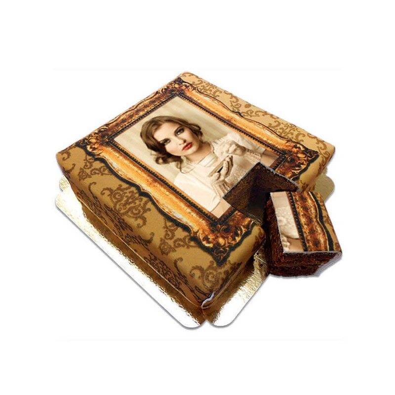 Photo cake deluxe - Gold frame on double fudge cake