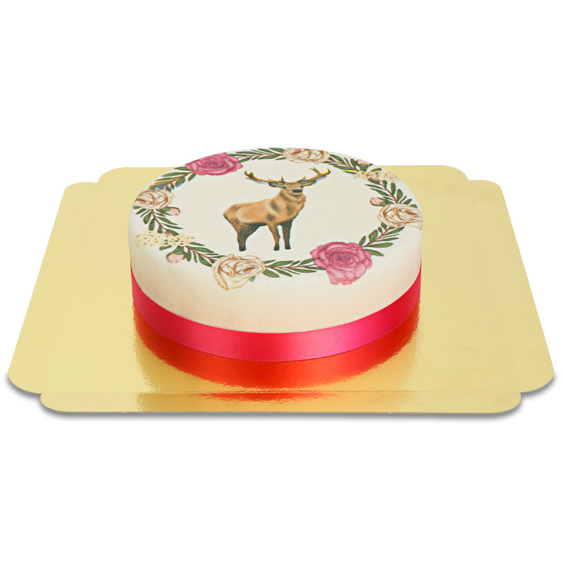 Deer with flower wreath cake (Small (18 cm(6-8 pieces)))