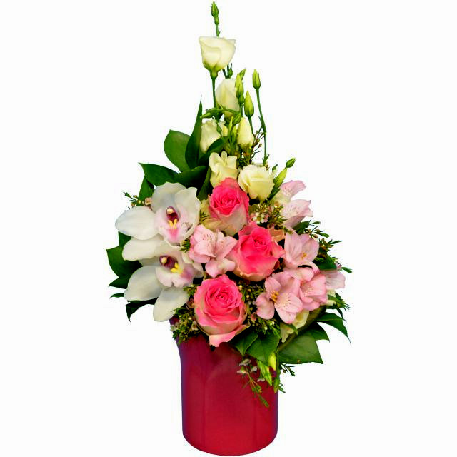 Pink floral arrangement with pink roses
