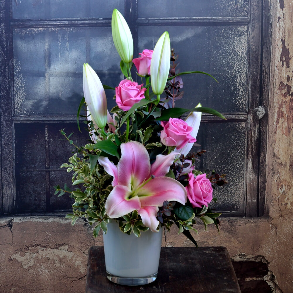 Pink rose with a pink lily